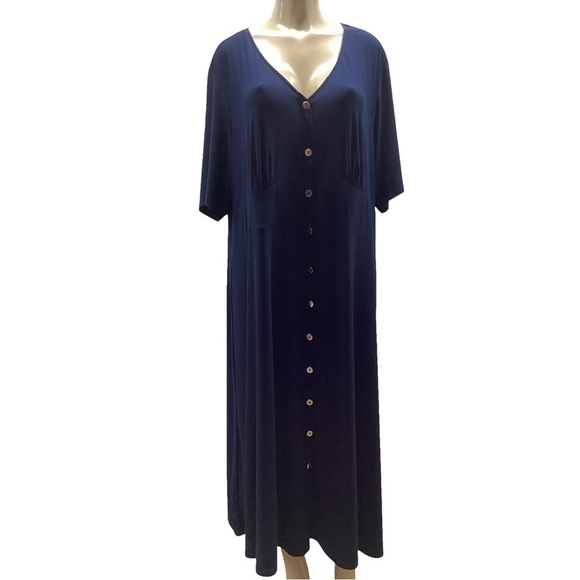 Sam And Jess Dresses & Skirts - Sam and Jess Size 3X Navy Short Sleeve Midi Fit Button Dress. New With Tags
